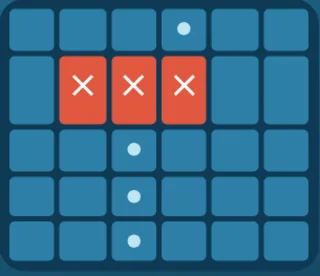 A sea battle grid with three hits in a row